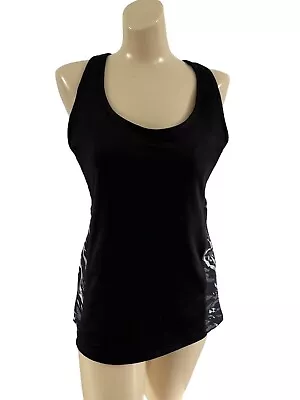 Women Athleta Racerback Tank Top Yoga Large Sports Bra Black Gray Camouflage • £15.41