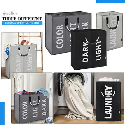 Foldable Fabric Laundry Basket Collapsible Clothes Hamper Bag Washing Bin Basket • £12.97