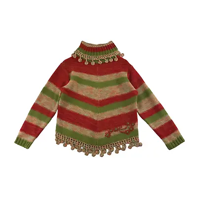 Pampolina Jumper Age 5 Red Green Multicolour Stripy Turtle Neck • £6