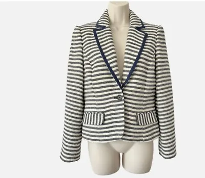 Laura Ashley Striped Blazer White /Navy Blue Nautical Sailer Smart Jacket UK 16 • £20