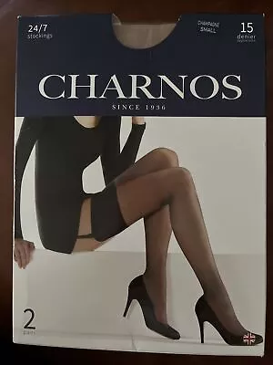 Charnos 24/7 Champagne 15 Denier Stockings  Small Reinforced Toe Smooth Top 2prs • £7.95