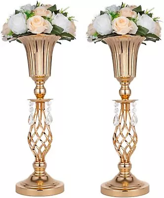 2pcs Tall Metal Wedding Centerpieces For Reception Tables Gold Flower Vase • £44.99