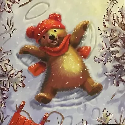 CHARITY CHRISTMAS CARD ~ SNOW ANGEL BEAR ~ CUTE ~ SINGLE CARD ~ App 13cm • £1.99