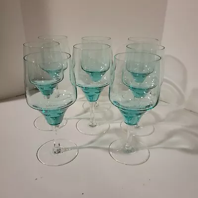 Vintage Sasaki 6 7/8  Harmony Aqua Water Goblet Set Of 4 • $49