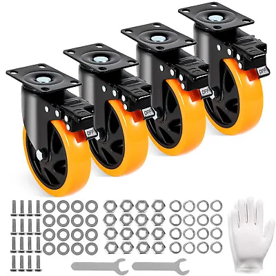 VEVOR Caster Wheels Swivel Plate Casters 4 Pack 5  Heavy Duty With Locking Brake • $38.79