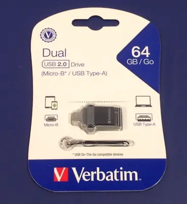 Verbatim 64gb Store 'n' Go Dual USB Flash Drive For Otg Devices #99140 NEW • $12.99