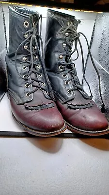 Vintage Laredo Boots  7M Black Burgundy Kiltie Granny Western Women • $29.93