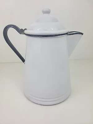 1-Gal Vtg Enamelware White Country Farmhouse Cowboy Coffee Pot Kettle Black Trim • $19.95