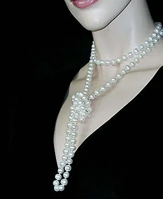 Long Pearl Rope Bead Necklace Single Strand 8mm Round Faux Pearl Bead Necklace • £3.95