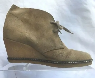 J Crew MacAlister Beige Suede Wedge Heel Chukka Desert Boot Women 7 Casual Italy • $34.99