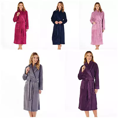 Ladies Dressing Gown Waffle Collar Fleece Dressing Gown Tie Waist - HC4302 • £37.99