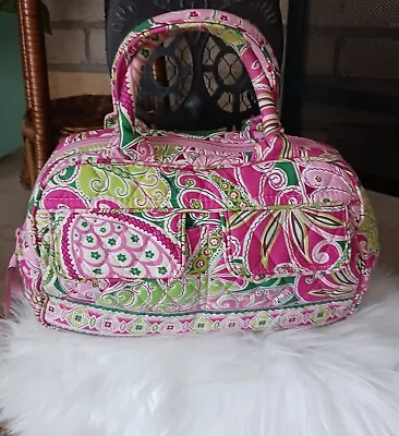 Vera Bradley Petal Pink And Green 2 Pocket Satchel Women's Bag Purse ~ PreOwned • $10