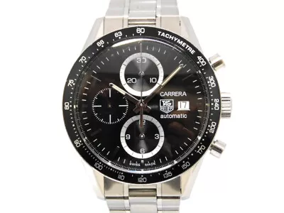 TAG HEUER Carrera Chronograph CV2010-3  SS/SS Automatic Black Dial Men's • $1324.15