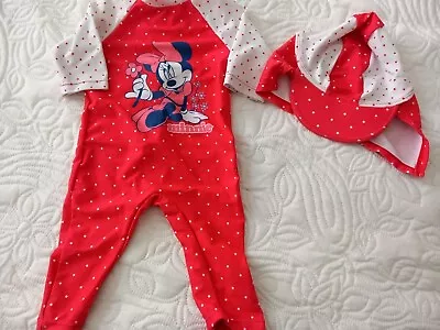 Baby Girls Minnie Mouse Swimsuit Set In Size 3-6 Months  • £4