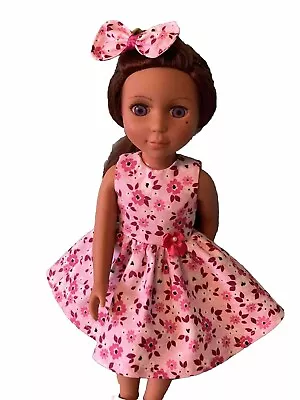 Handmade 14” Doll Dress With Bow Fits Wellie Wishers And Glitter Girl Dolls  • $7.99