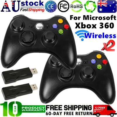 $65.99 • Buy 2x Wireless Controller Gamepad For Microsoft Xbox 360 Windows PC & USB Dongle