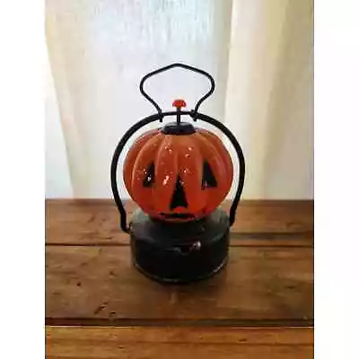 Vintage Halloween Decor Glass & Metal Jack O Lantern Pumpkin • $45