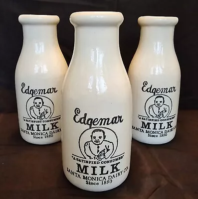 Vtg Edgemar Milk Santa Monica Dairy Co Pottery Jug Bottle Farmhouse Lot Of 3 • $15