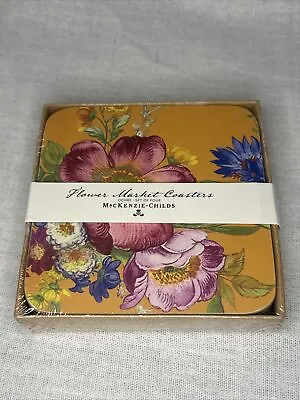 MacKenzie-Childs Drink Coasters In Flower Market Flower Market Ochre Hard-Finis • $62.95