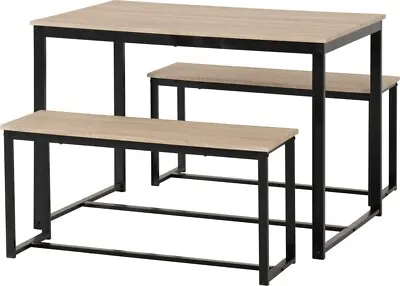 Lincoln Dining Table And 2 Bench Set Sonoma Oak Effect And Black • £93.05