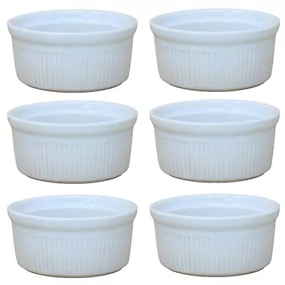 6Pcs Ramekin Baking Dish Cups Set Ceramic Round White Souffie Pots Bowls 8cm • £9.49