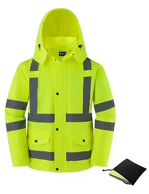 Ubon Men's Reflective Rain Jacket Waterproof Hi Vis Rain Coat With  Hood • $43.98