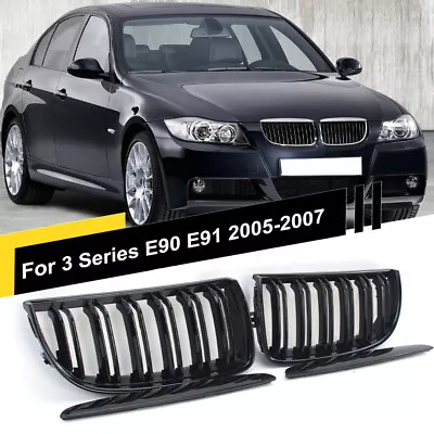 Front Grill For BMW 3 Series E90 E91 2005-2007 Grille Gloss Black Double Line • $26.99