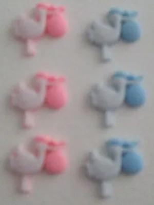 6 Baby Stork Flatback  Embellishments Pink + Blue For Cards And Craft  • £3.50