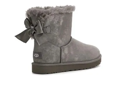 UGG Women's Mini Bailey Bow Glimmer Grey Sparkle Boots 1125795 • $110