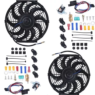 Dual 12  Inch Universal Electric Radiator Cooling Fan&Thermostat Mount Kit Black • $57.94