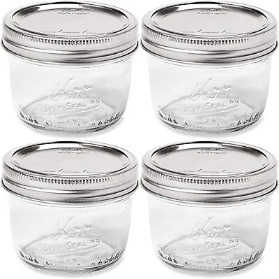 Wide Mouth Mason Jar With Airtight Lids & Bands 8 Oz - (4 Pack) • $17.99