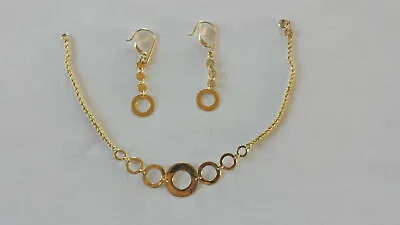14K + 10k Gold 2 Pieces Set Of  Bracelet And Earrings - Geometric Circle Rope  • $299