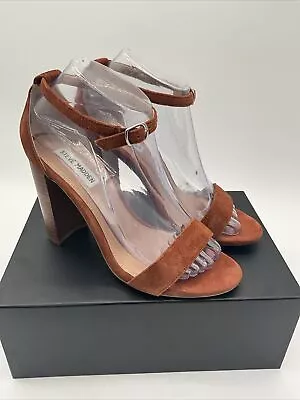 STEVE MADDEN Women’s Carrson Open Toe Orange Grey Velvet Sandal Block Heels 8 M • $25.99