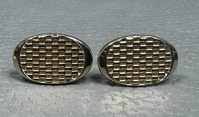 Vintage Oval Waffle Pattern Yellow Gold Plated Cuff Links • $19.95