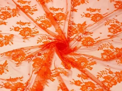 Minerva Chantilly Tulle Lace Fabric Orange - Per Metre • £12.58