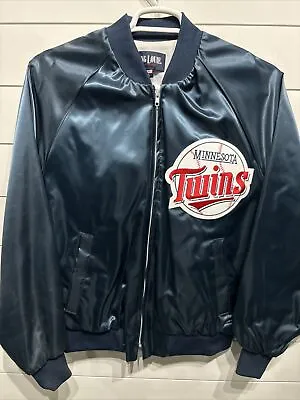 Vtg Minnesota Twins MLB Baseball Satin Full Zip Warmup Dugout Jacket Mens Large • $59.95