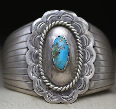Vintage Native American Navajo Sterling Silver Turquoise Cuff Bracelet • $292.50