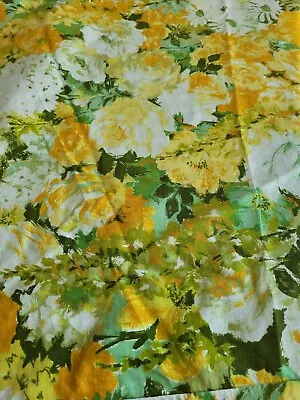 Stunning MCM Mid-century Modern 60's Yellow Gold Round Floral Tablecloth Fabric • $20