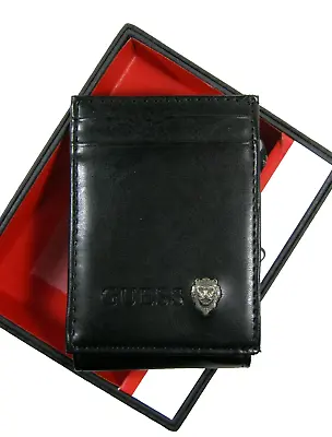 GUESS Men's Magnetic Money Clip Wallet Metal Lion Emblem Black • $24.99