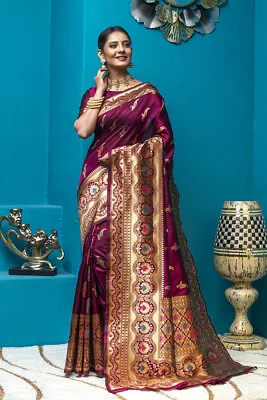 $57 • Buy Bollywood Designer Banarasi Silk Saree With Stitched Blouse Indian Wedding Sari