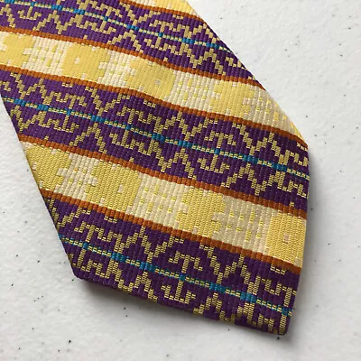 Sir Winston (Purple & Gold) Aztec Mardi Gras Necktie Vintage - 100% Silk • $10.12