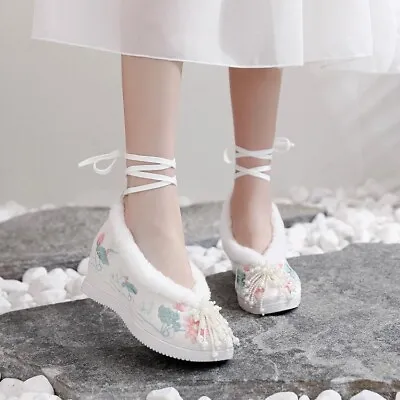 £32.28 • Buy Women's Embroidery Floral Chinese Shoes Hidden Wedge Heel Hanfu Shoes