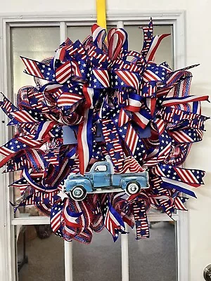 Patriotic Welcome Truck Custom Handmade Door Wreath • $55