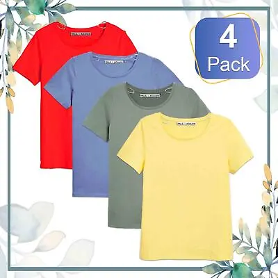 £14.99 • Buy Ladies T-Shirts 100% Cotton Womens Plain Colour Regular Fitted Tee Shirt 4 Pack