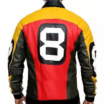 8 Ball Pool Multi Color Michael Hoban Bomber Genuine Lambskin Sports Jacket • $209.99