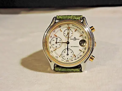 Vintage Baume Mercier 18k Gold Bezel Chronograph 9K Gold Buckle Everything Works • $1636.80