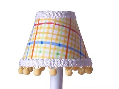 Summer Plaid Pom Pom Chandelier Shade 5  Mini Lamp Sconce Shade Yellow Kids • $5