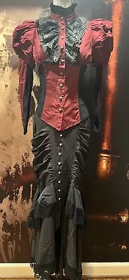 NWT Punk Rave Steampunk Victorian Corseted Blouse In Burgundy And Black Size XS • $150