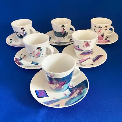 £26 • Buy Set Of 6 French Espresso Coffee Cups & Saucers - Potiron Paris 1950s Design
