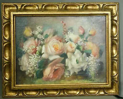 Vintage 12x16 Oil Painting Roses Florentine Carved Gilt Wood Picture Frame LEAF • $99